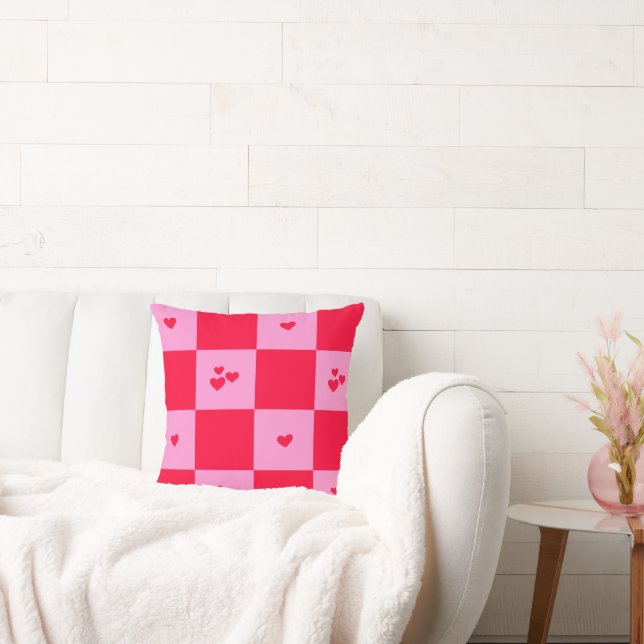 Hearts Grid pink and red Cushion (Couch)