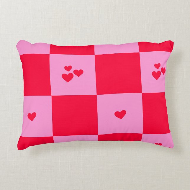Hearts Grid pink and red Decorative Cushion (Front)