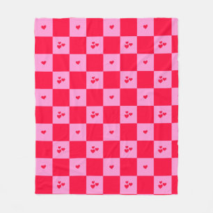 Hearts Grid pink and red Fleece Blanket
