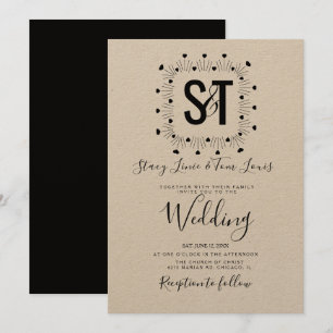  Hearts Hand Drawn Black White Wedding Kraft Invitation