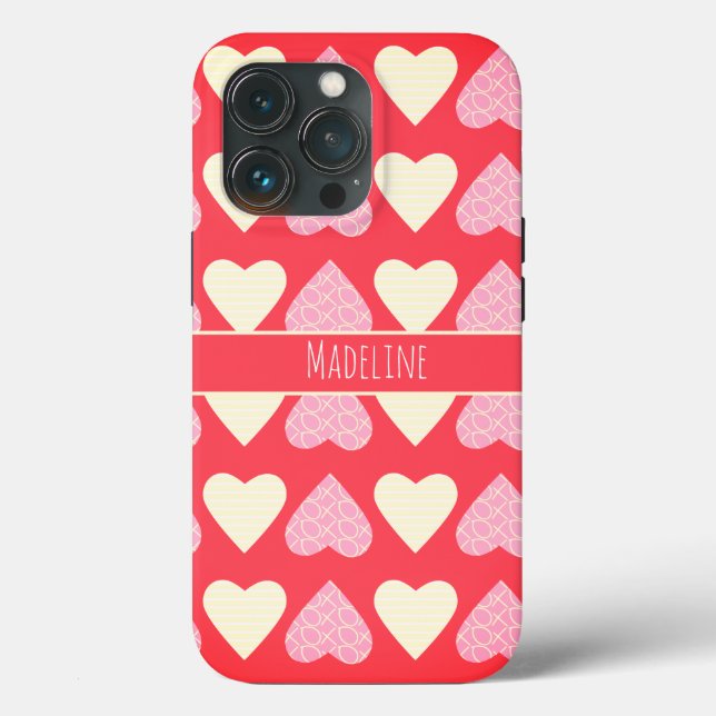 Hearts Hand Drawn Valentine's Day Pattern Red Case-Mate iPhone Case (Back)