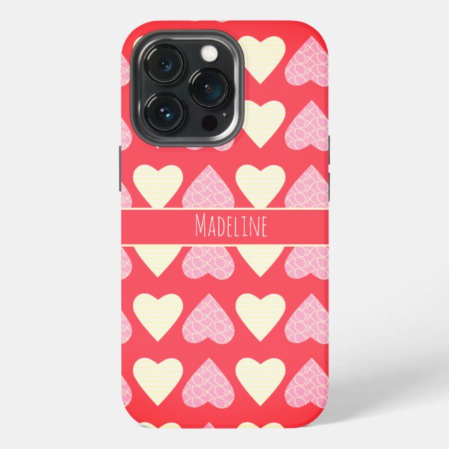Hearts Hand Drawn Valentine's Day Pattern Red iPhone Case (Back)