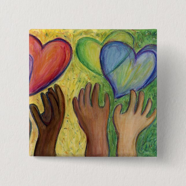 Hearts & Hands Diversity Love Button or Lapel Pins (Front)