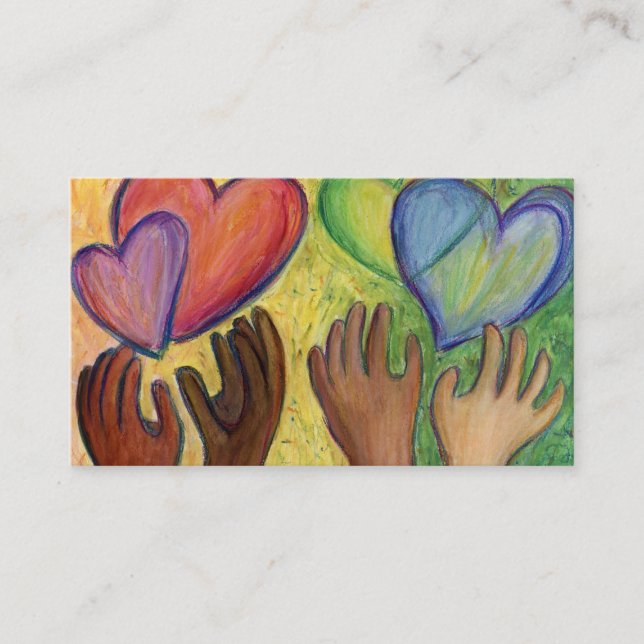 Hearts & Hands Love Diversity Art Business Card (Front)