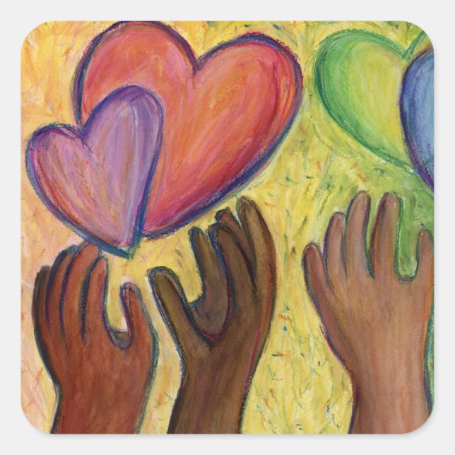 Hearts & Hands Love Diversity Art Decal Sticker (Front)