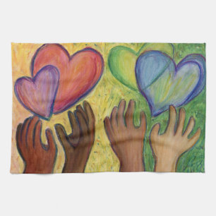 Hearts & Hands Love Diversity Art Kitchen Towel