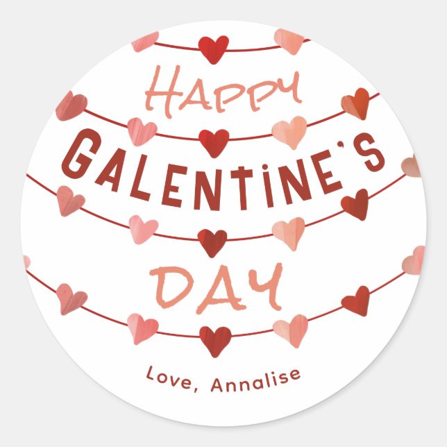 Hearts Happy Galentine's Day Classic Round Sticker (Front)