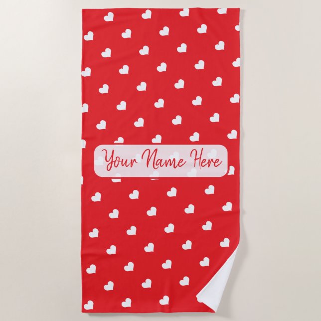 Hearts Happy Valentine’s Day Modern Love Pattern Beach Towel (Front)