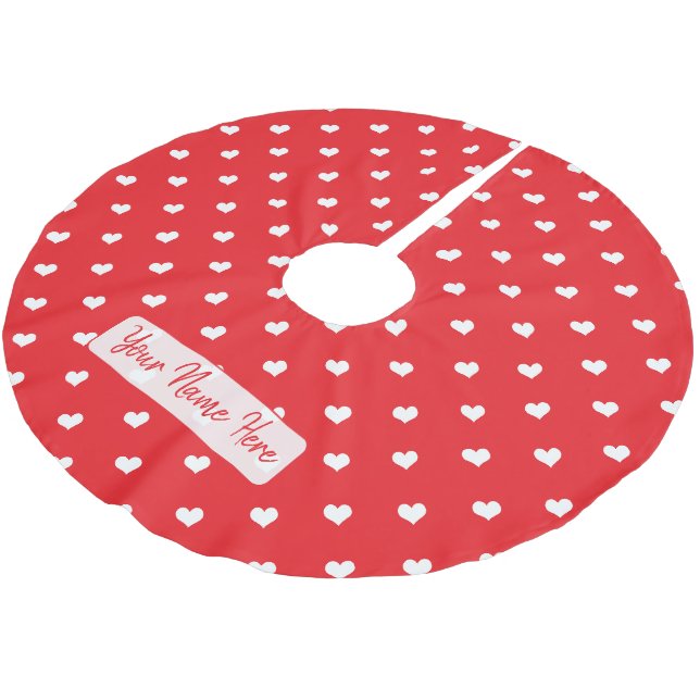 Hearts Happy Valentine’s Day Modern Love Pattern Brushed Polyester Tree Skirt (Angled)