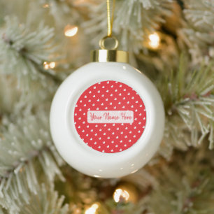 Hearts Happy Valentine’s Day Modern Love Pattern Ceramic Ball Christmas Ornament