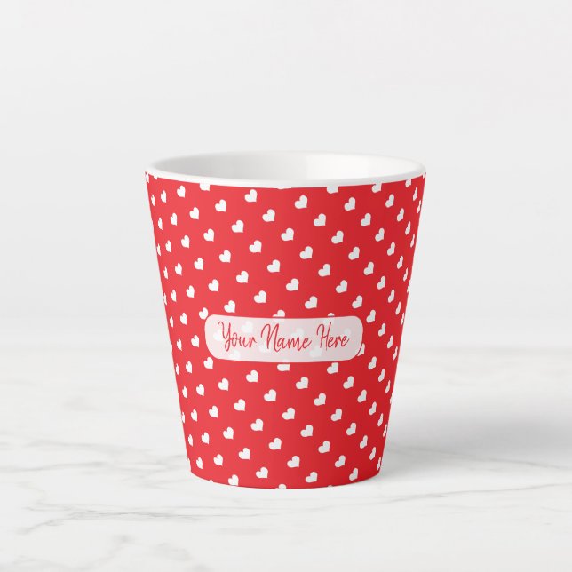 Hearts Happy Valentine’s Day Modern Love Pattern Latte Mug (Front)