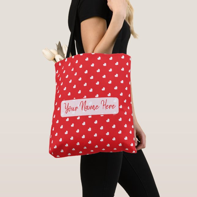 Hearts Happy Valentine’s Day Modern Love Pattern Tote Bag (Close Up)
