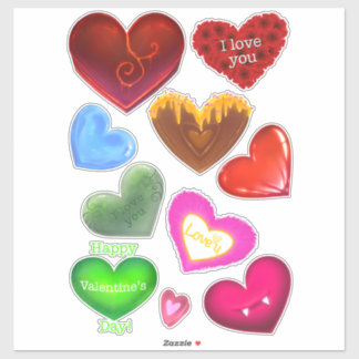 Hearts Happy Valentine’s Day Stickers Colourful