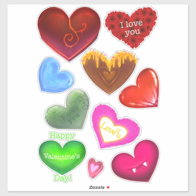 Hearts Happy Valentine’s Day Stickers Colourful (Sheet)