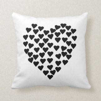 Hearts Heart Black on White Cushion