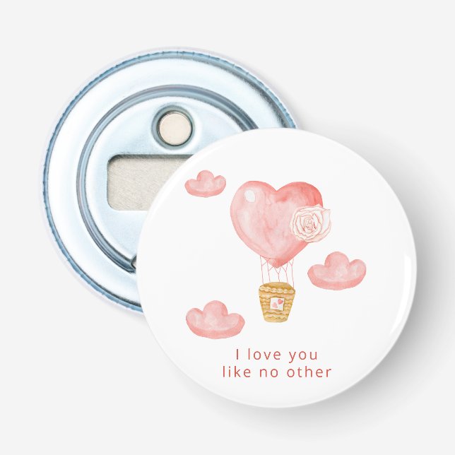 Hearts Hot Air Balloon Valentine Personalised  Bottle Opener (Front)