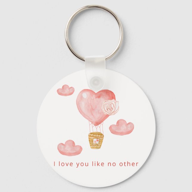 Hearts Hot Air Balloon Valentine Personalised  Key Ring (Front)