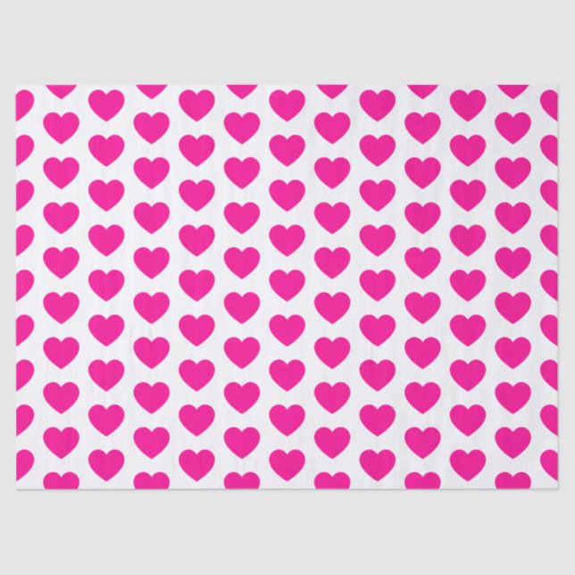 Hearts, Hot Pink on White Tissue Paper (Front)