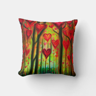 Hearts in a Forest Throw Pillow