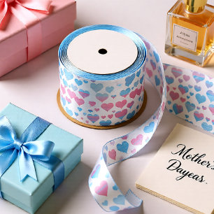 Hearts in baby pink & blue Happy Mother's Day Satin Ribbon