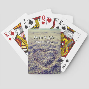 Hearts in beach sand deck of wedding playing cards