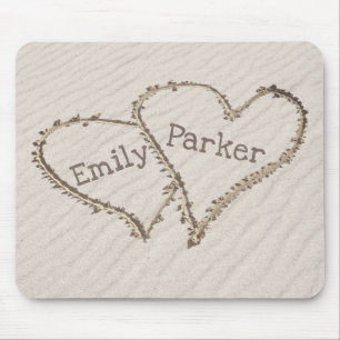 Hearts in Beach Sand Mouse Mat