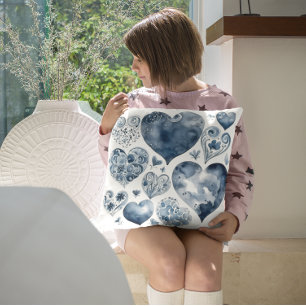 Hearts in Delft Blue  Cushion