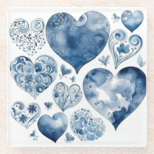 Hearts in Delft Blue  Glass Coaster