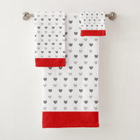 Hearts in grey on red and white Bath Towel Set