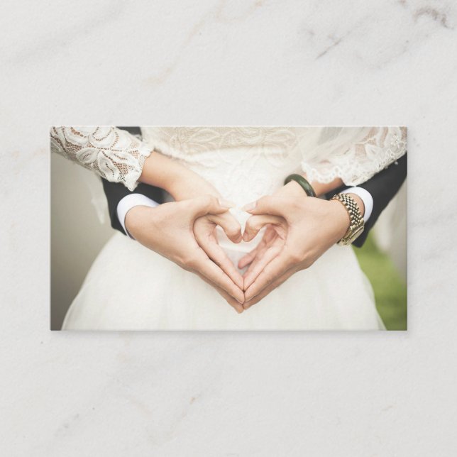 Hearts in Our Hands Wedding Business Card (Front)
