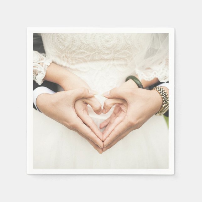 Hearts in Our Hands Wedding Napkin (Front)