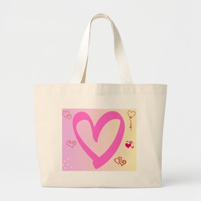 Hearts In Pink Gradient Large Tote Bag (Front)