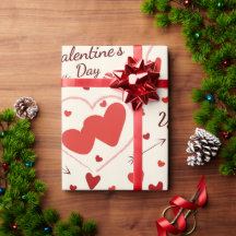 hearts in red and white art  wrapping paper