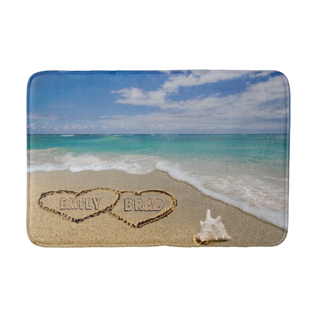 Hearts In Sand Beach Scene Bath Mat (Front)