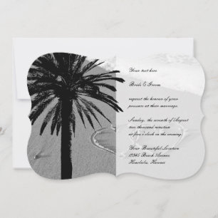 Hearts in sand tropical beach wedding invitations