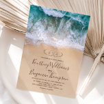 Hearts in Shore Beach Wedding Invitation<br><div class="desc">Dreamy beach destination wedding invitation featuring a tropical sandy coastal shore,  aqua blue ocean waves,  hearts carved in the sand with your initials,  and a modern wedding template that is easy to personalize.</div>