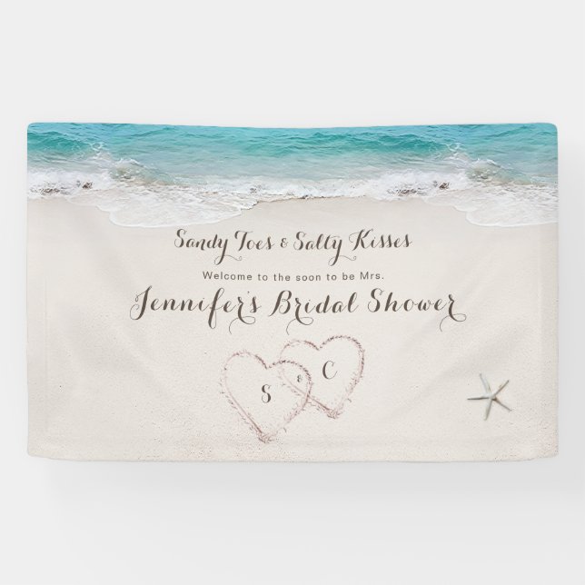 Hearts in the sand beach bridal shower welcome banner (Horizontal)