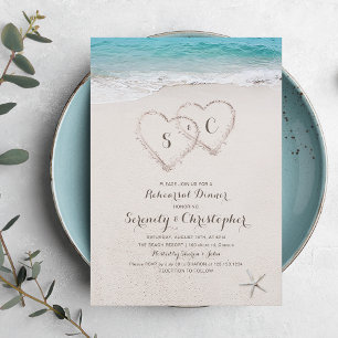 Hearts in the sand beach rehearsal dinner invitation