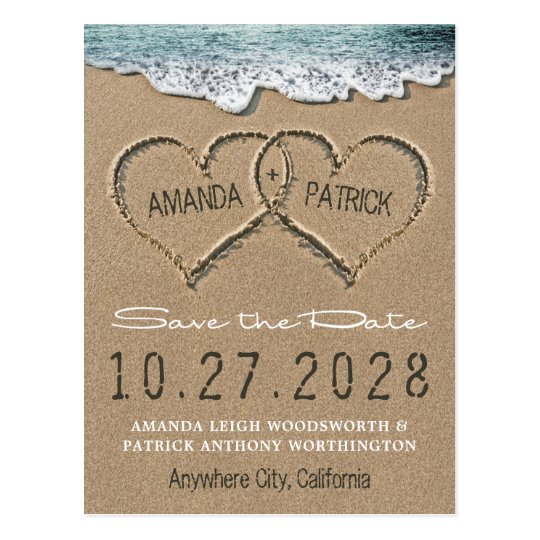 Hearts in the Sand Beach Shore Save The Date Cards