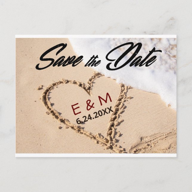 Hearts in the Sand Beach Shore Save The Date Cards (Front)