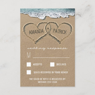 Hearts in the Sand Beach Shore Wedding RSVP Cards