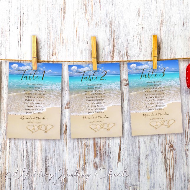 Hearts in the Sand Beach Wedding Seating Chart Table Number (Creator Uploaded)