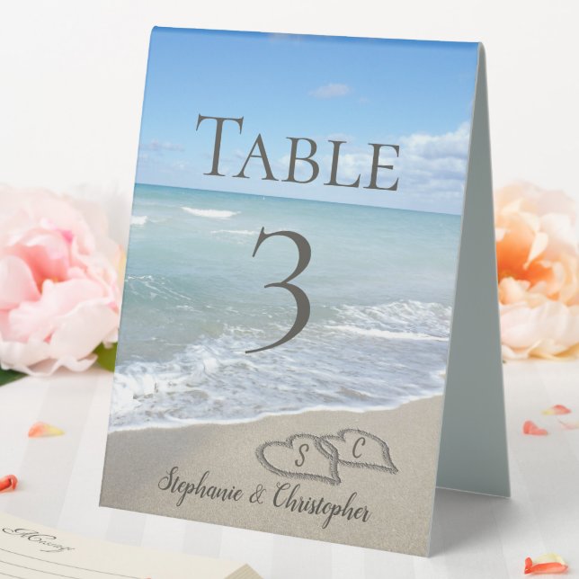 Hearts in the Sand Beach Wedding Table Number (In SItu (Wedding))