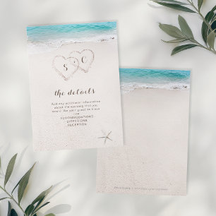 Hearts in the sand destination beach wedding enclosure card