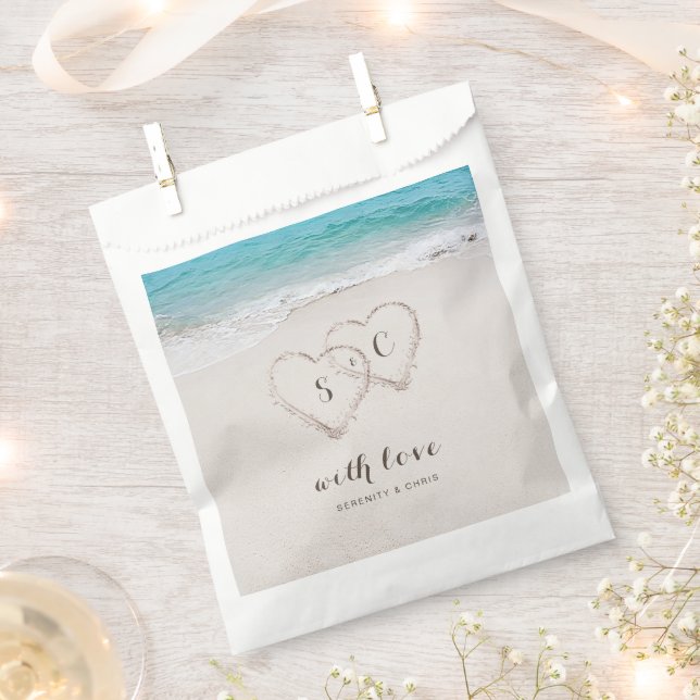 Hearts in the sand destination beach wedding favour bags (Clipped)