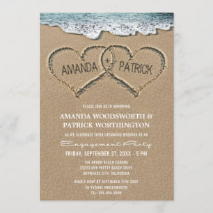 Hearts in the Sand Engagement Party Invitations