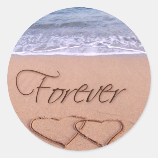 Hearts in the sand forever classic round sticker (Front)