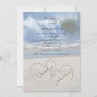 Hearts in the Sand photo Wedding Invitation