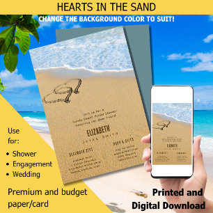 Hearts in the Sand Summer Beach Bridal Shower  Invitation