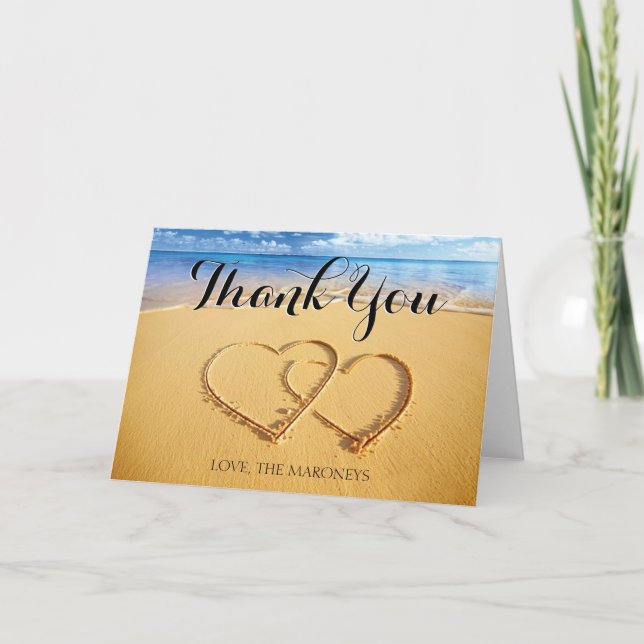 Hearts in the Sand Thank You Card (Front)